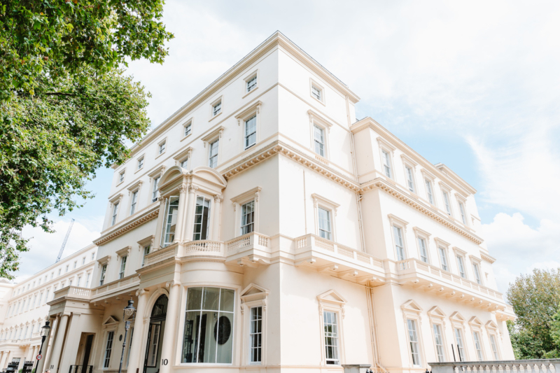 The outside of Carlton House Terrace showing the great architect of the building.